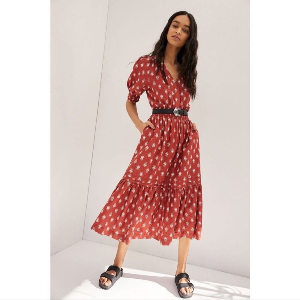 Anthropologie Red Floral Maxi Dress